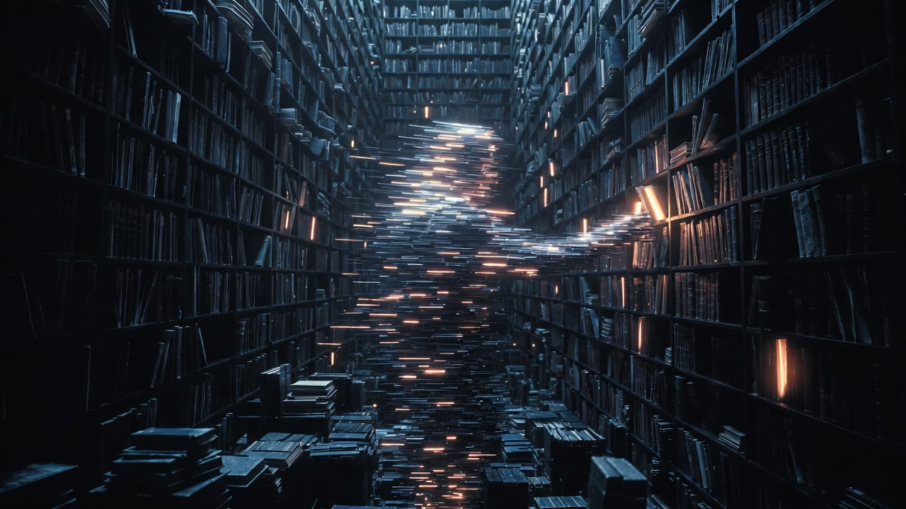 Library knowledge silhouette showing missing support in a vast information space