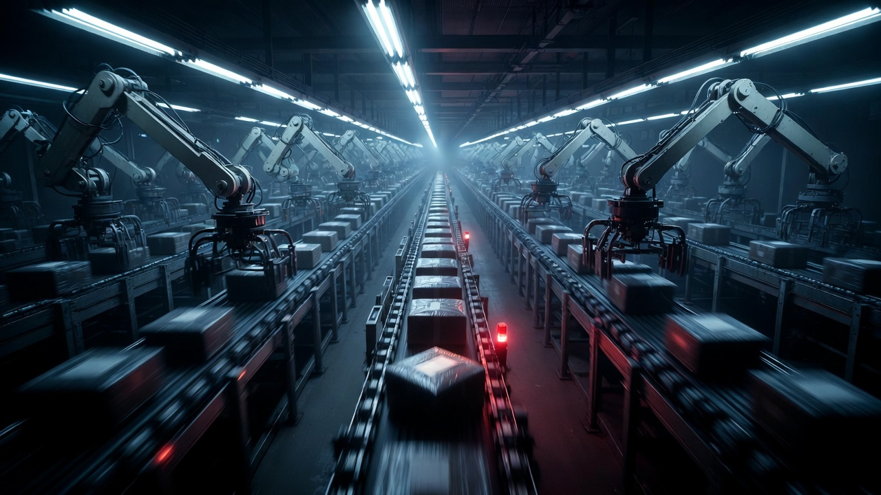 Automated machinery routing work through an industrial system